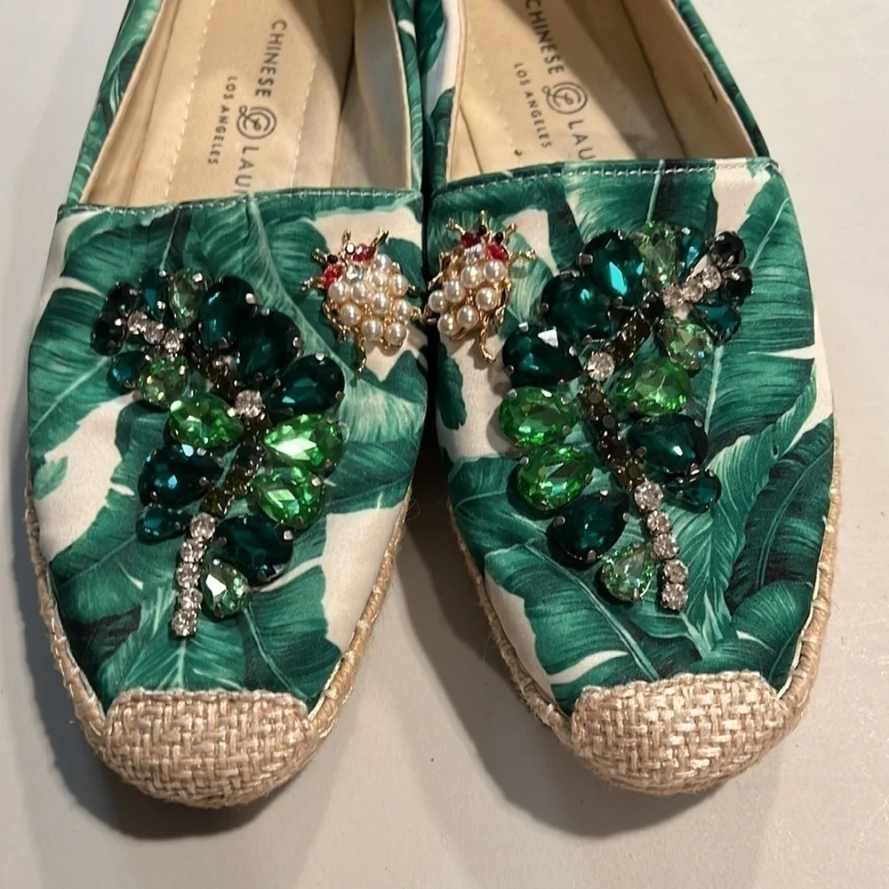 CHINESE Laundry Hayden Floral Green Espadrilles, Size 8